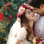 Groom in peach colored suit