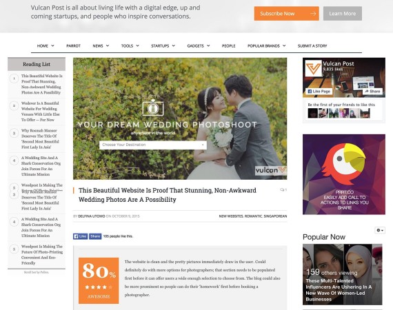 Screenshot of feature wedding photography website – OneThreeOneFour – on Vulcan Post