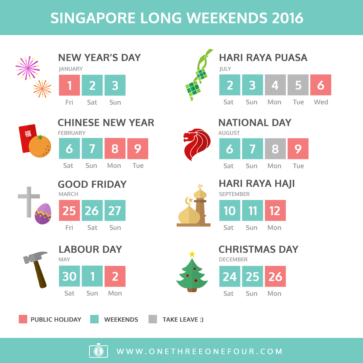 Singapore long weekends 2016