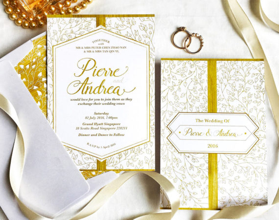 gold botanic inspired wedding invitation card miraculove singapore