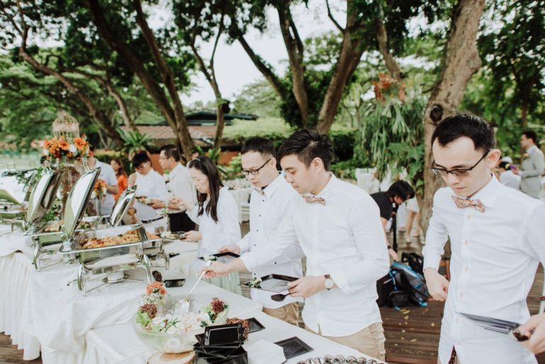 guests buffet orange clove wedding