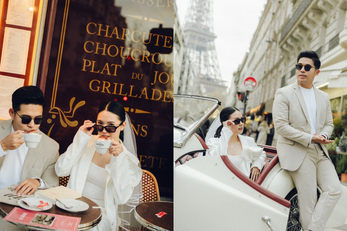 Couple wore sunglasses during their pre-wedding photoshoot in Paris.