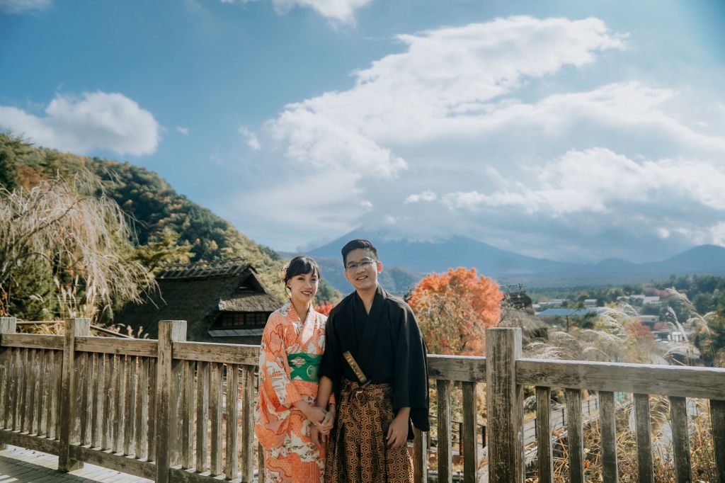 tokyo kimono wedding photoshoot iyashinosato village mt fuji