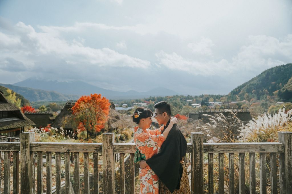 tokyo kimono wedding photoshoot iyashinosato village mt fuji