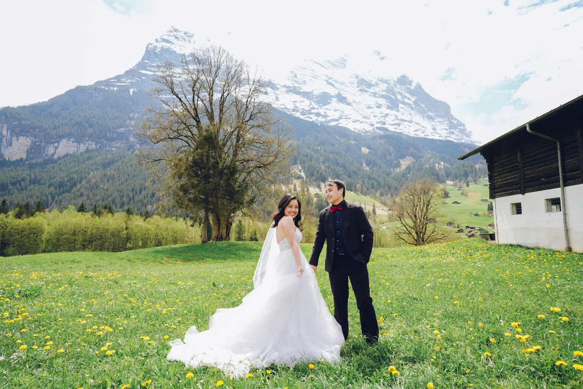 Couple having a pre-wedding photoshoot at Grindelwald in Switzerland