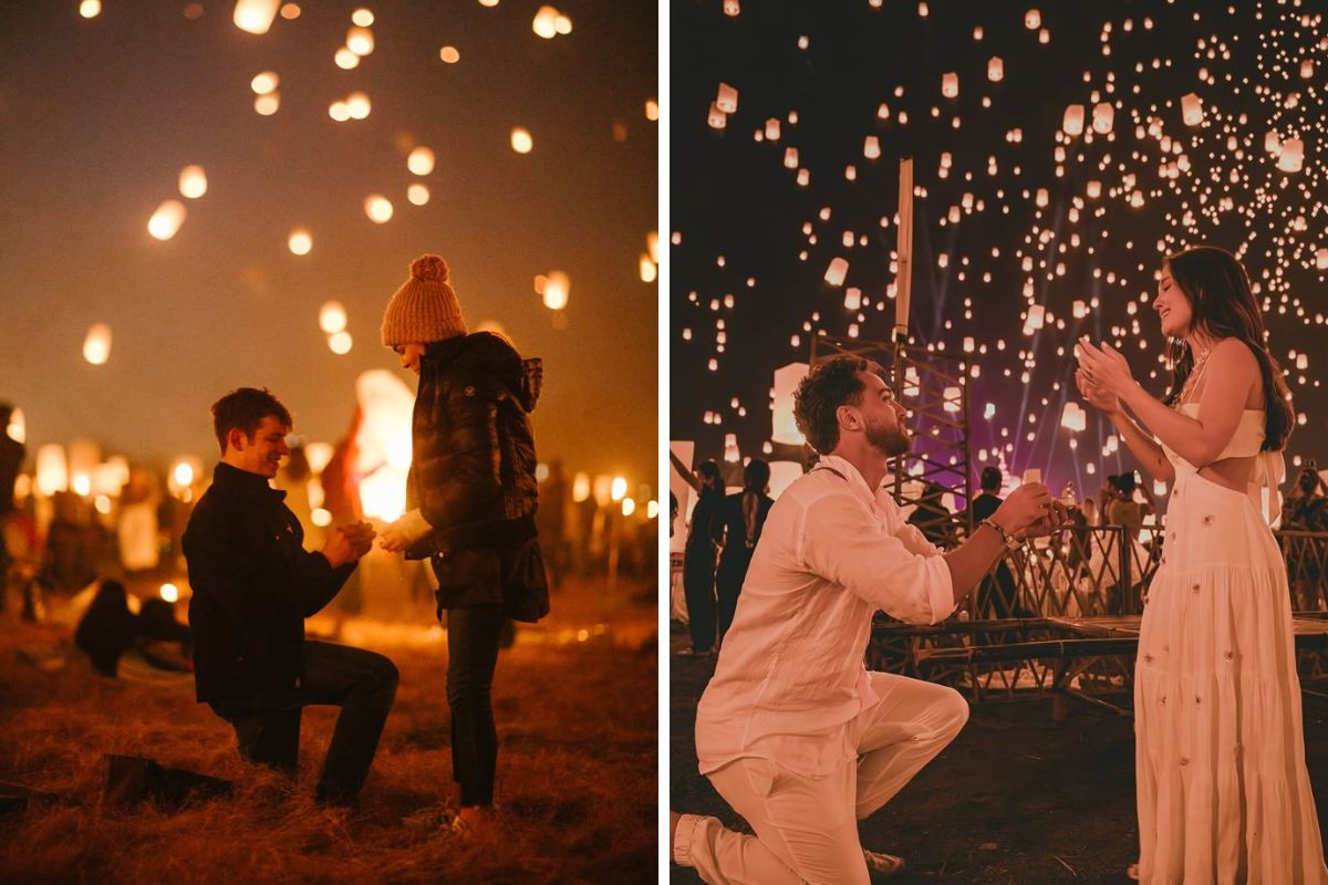 Couple having proposal in a lantern festival